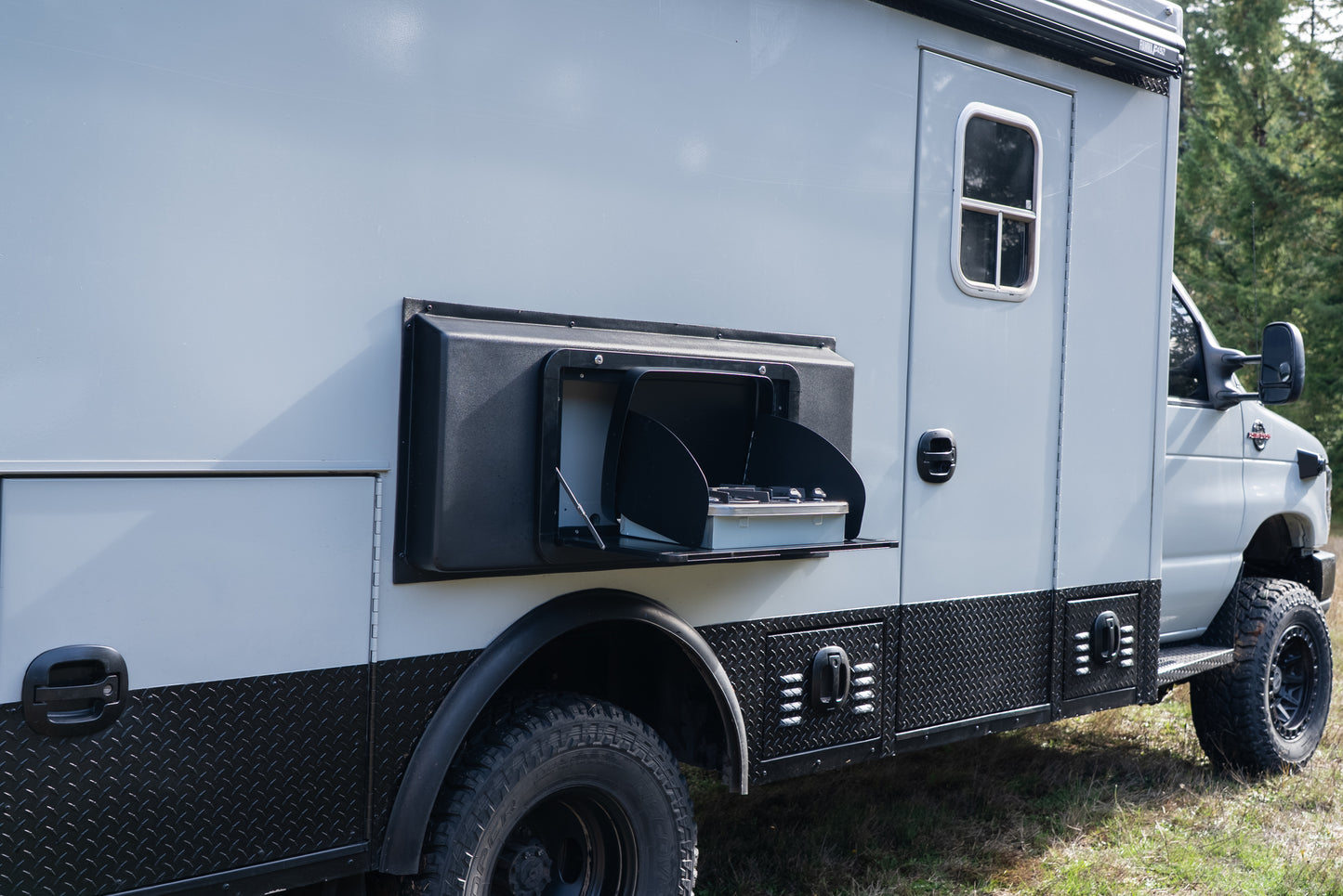 Universal Exterior Cooking + Storage Flare with Drop-Down Door