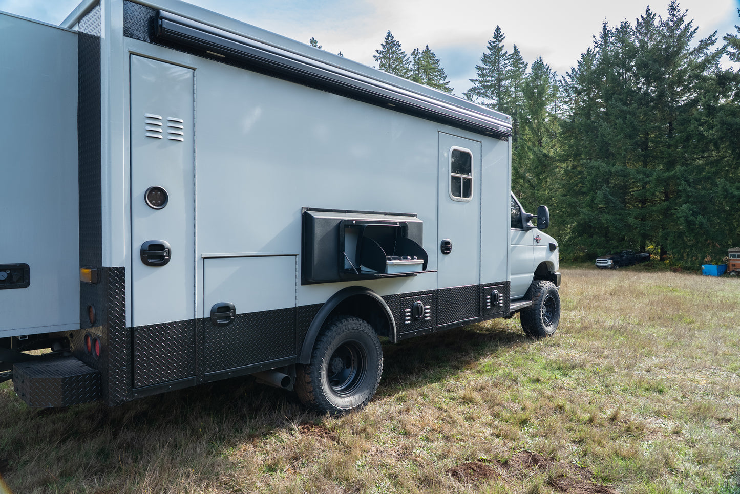 Universal Exterior Cooking + Storage Flare with Drop-Down Door