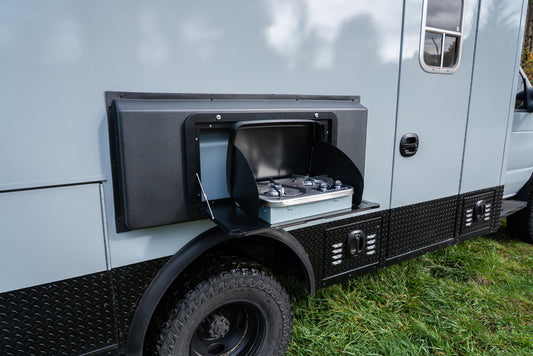 Universal Exterior Cooking + Storage Flare with Drop-Down Door